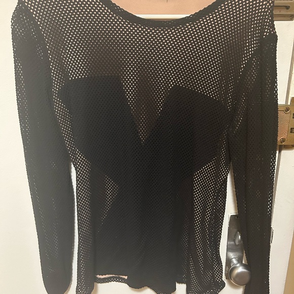 Bcbg black/nude mesh long sleeve top. - Picture 1 of 5